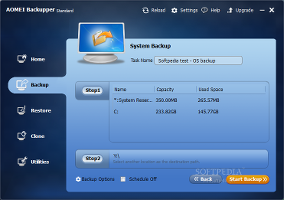 Showing the system backup module in AOMEI Backupper Standard